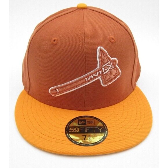 New W/ Tag New Era 59Fifty Atlanta Braves Rust Gold Fitted Hat Sz 7 5/8